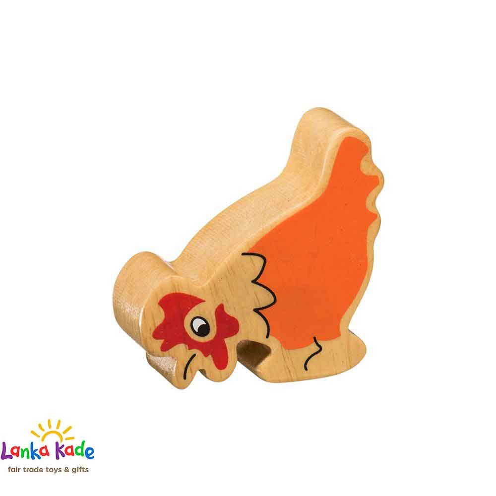 Lanka Kade Natural Wooden Colourful Orange Hen Farm Animal Figure