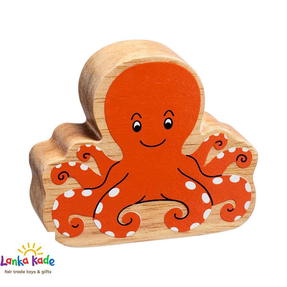 Lanka Kade Natural Wooden Colourful Orange Octopus Sealife Figure