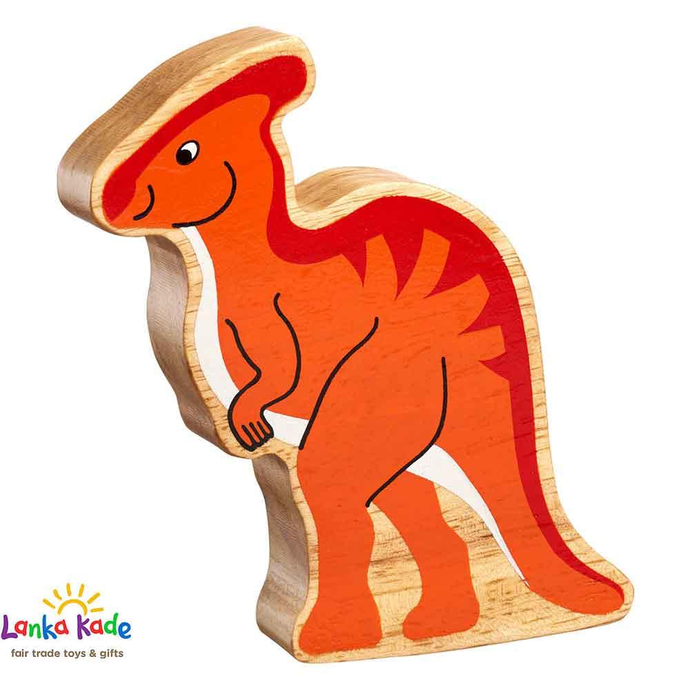 Lanka Kade Natural Wooden Colourful Orange Parasaurolophus Dinosaur Figure