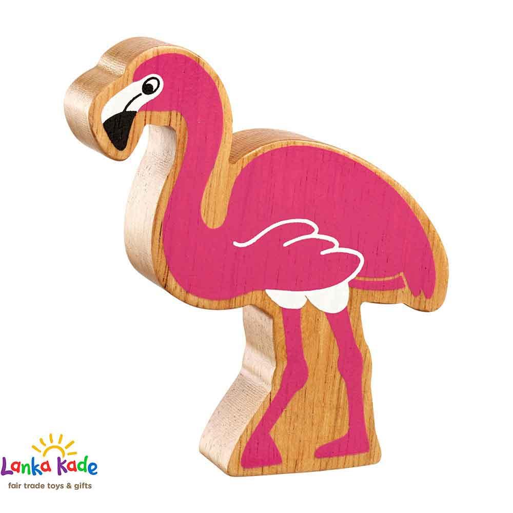 Lanka Kade Natural Wooden Colourful Pink Flamingo World Animal Figure