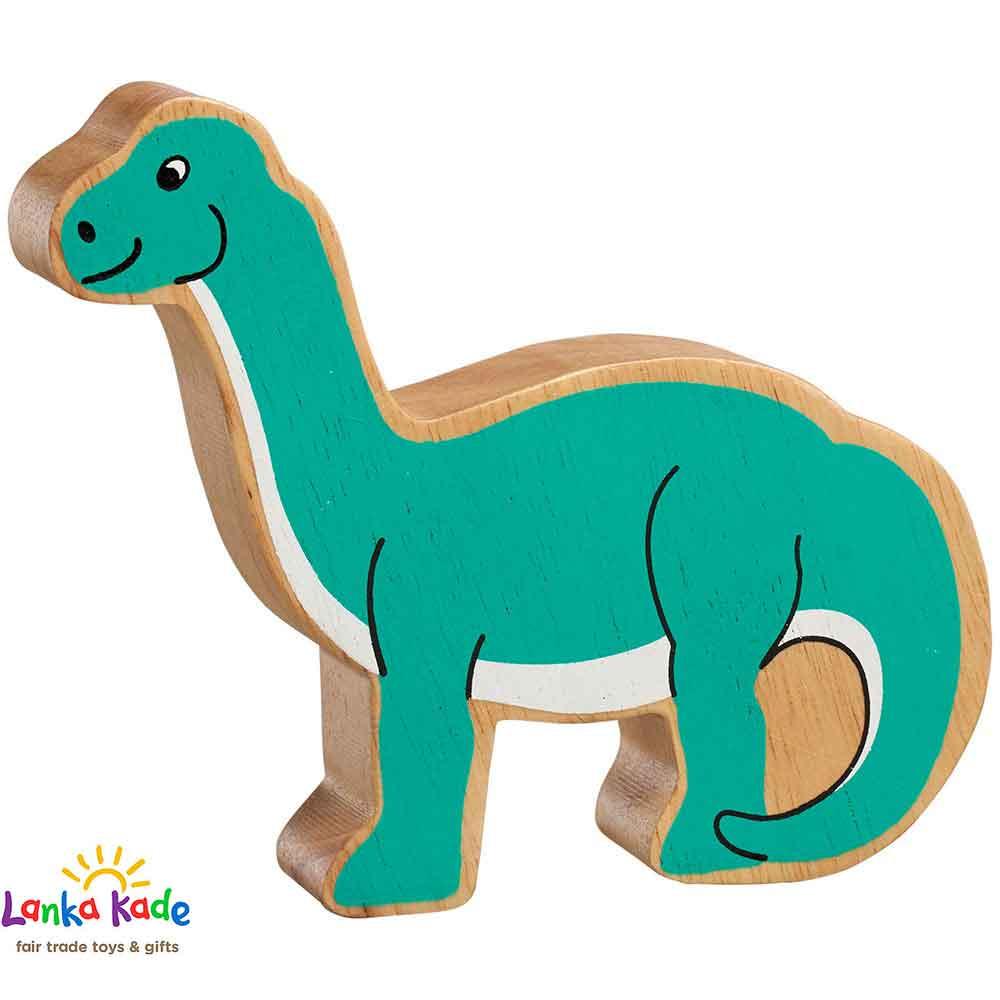 Lanka Kade Natural Wooden Colourful Turquoise Diplodocus Dinosaur Figure