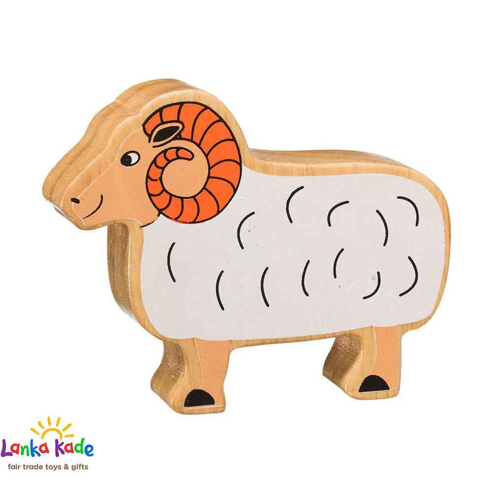 Lanka Kade Natural Wooden Colourful White Ram Farm Animal Figure