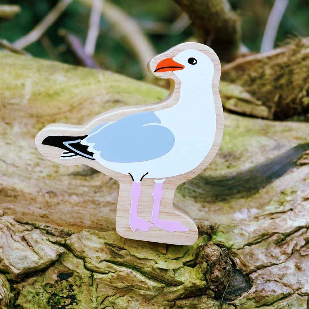 Lanka Kade Natural Wooden Colourful White Seagull Sealife Animal Figure Outside