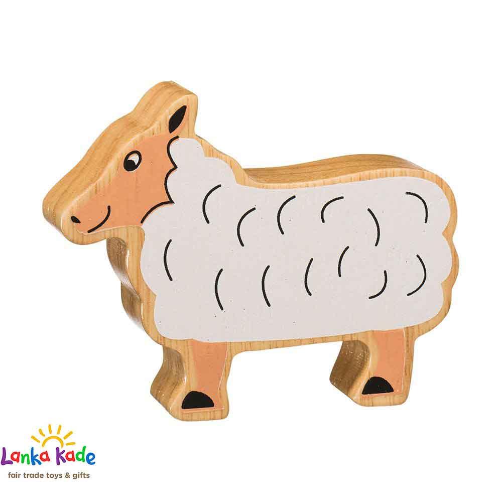 Lanka Kade Natural Wooden Colourful White Sheep  Farm Animal Figure