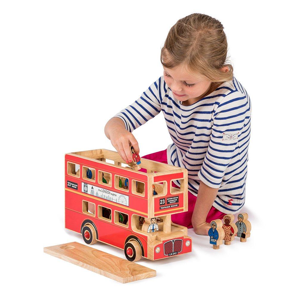 Lanka Kade Natural Wooden Deluxe London Bus Playset Being Played With Picture