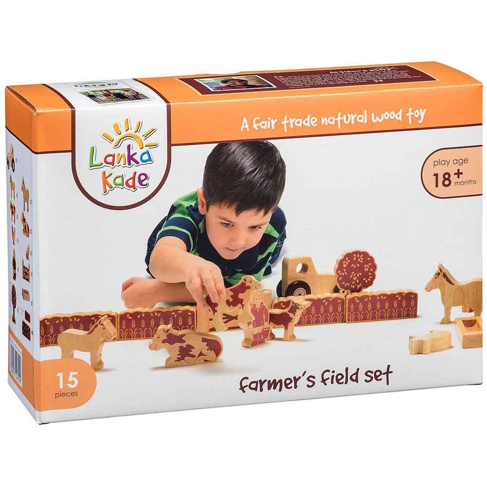 Lanka Kade Natural Wooden Farmers Field Set with Natural Characters Boxed Picture