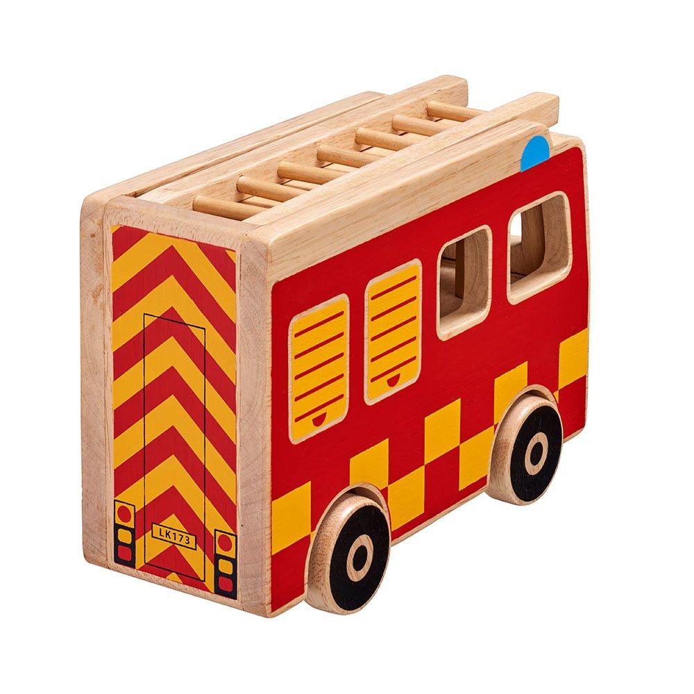 Lanka Kade Natural Wooden Red Fire Engine Playset Back Picture