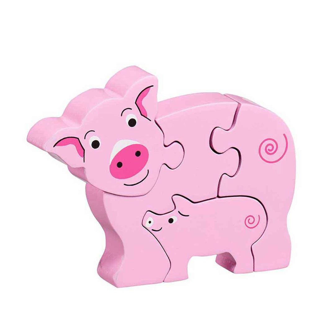 Lanka Kade Natural Wooden Pink Pig and Piglet Simple Jigsaw Puzzle Main Picture