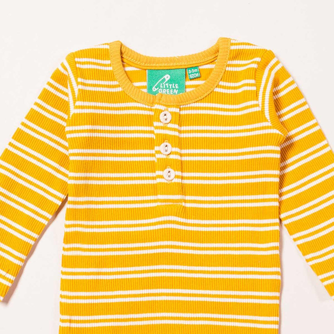 Little Green Radicals Fair Trade Organic Cotton Gold Stripe Baby Body Neckline Picture