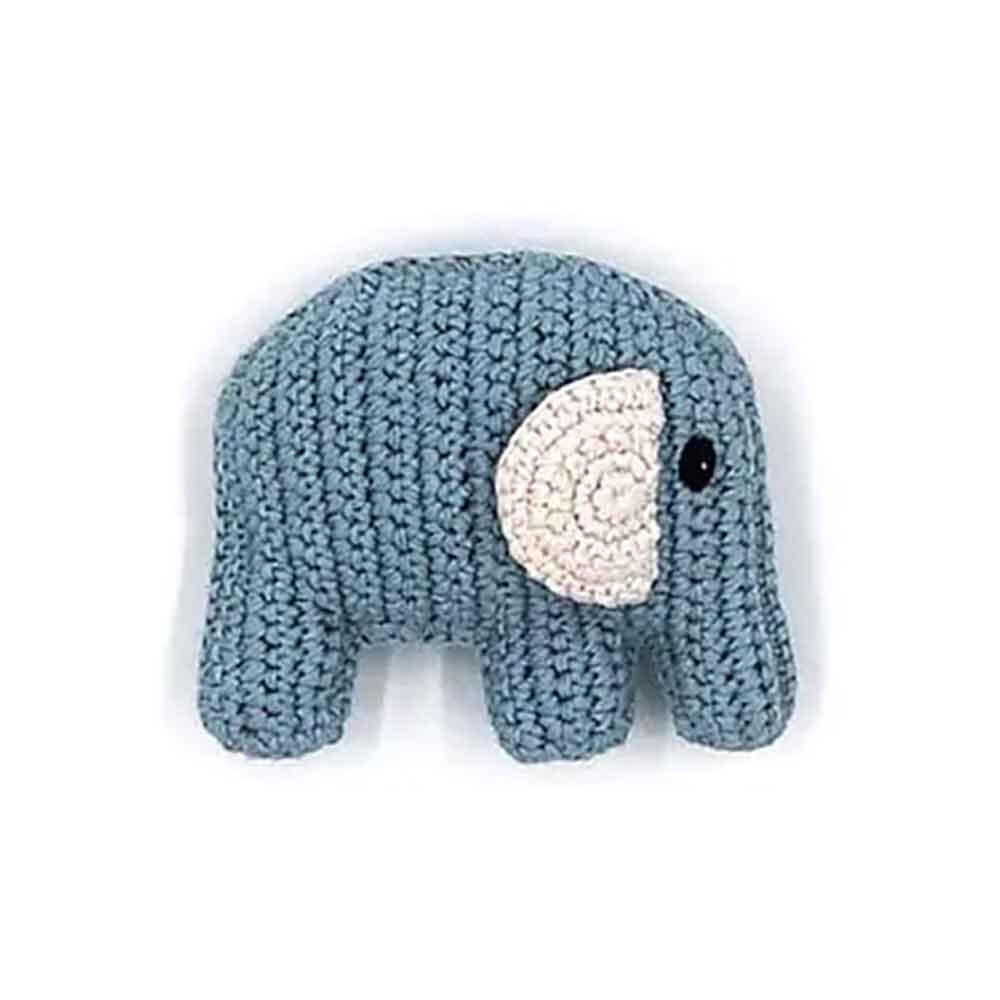 Pebble Handmade Fair Trade Organic Cotton Blue Elephant Rattle Main Picture