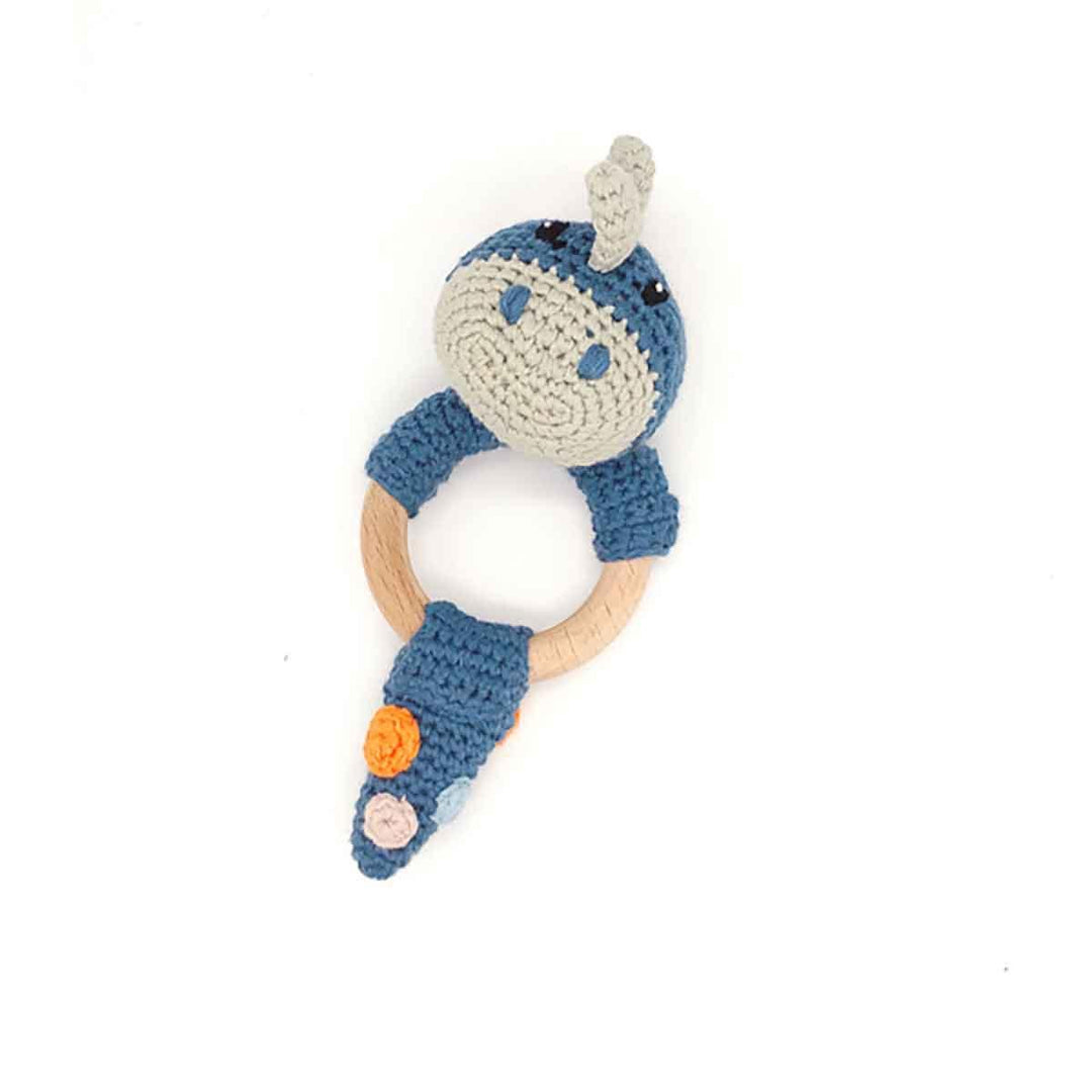 Pebblechild Handmade Fair Trade Wooden Ring Teether Dinosaur Blue Main Picture