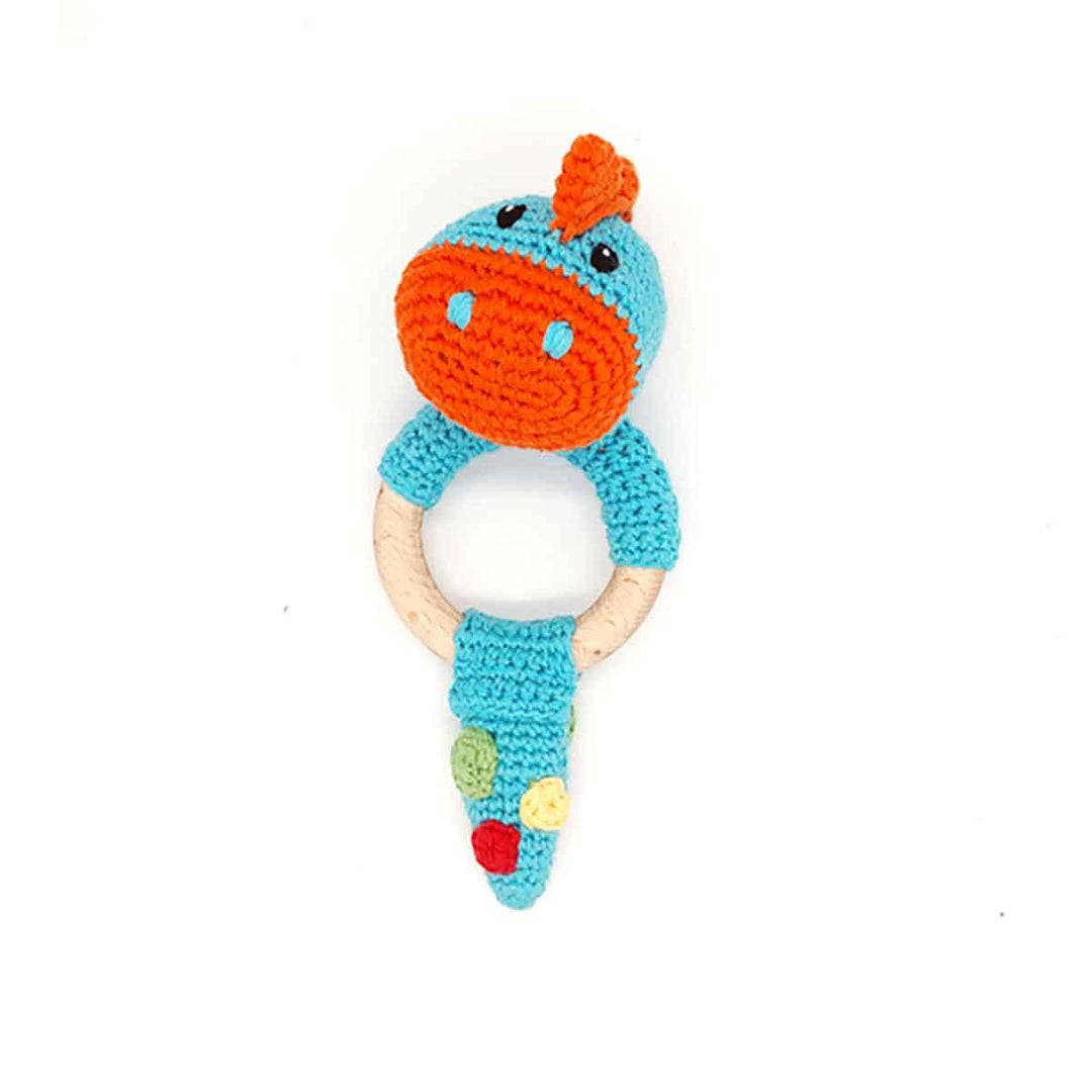 Pebblechild Handmade Fair Trade Wooden Ring Teether Dinosaur Turquoise Main Picture