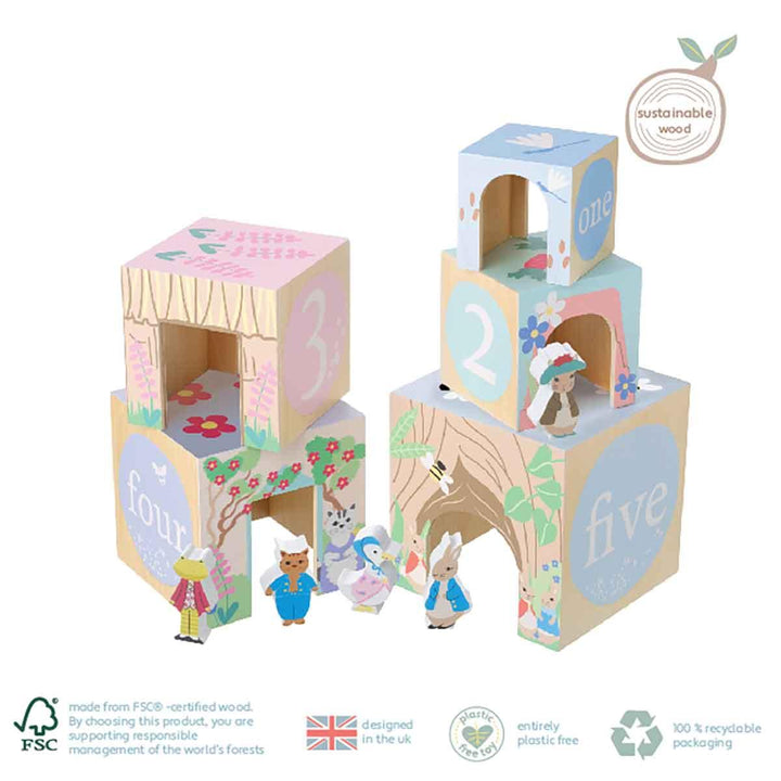 Orange Tree Toys Wooden Peter Rabbit Stacking Cubes Details Picture