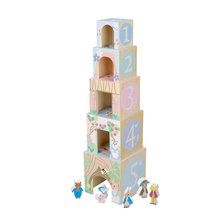 Orange Tree Toys Wooden Peter Rabbit Stacking Cubes Vertical Stacked Front Picture