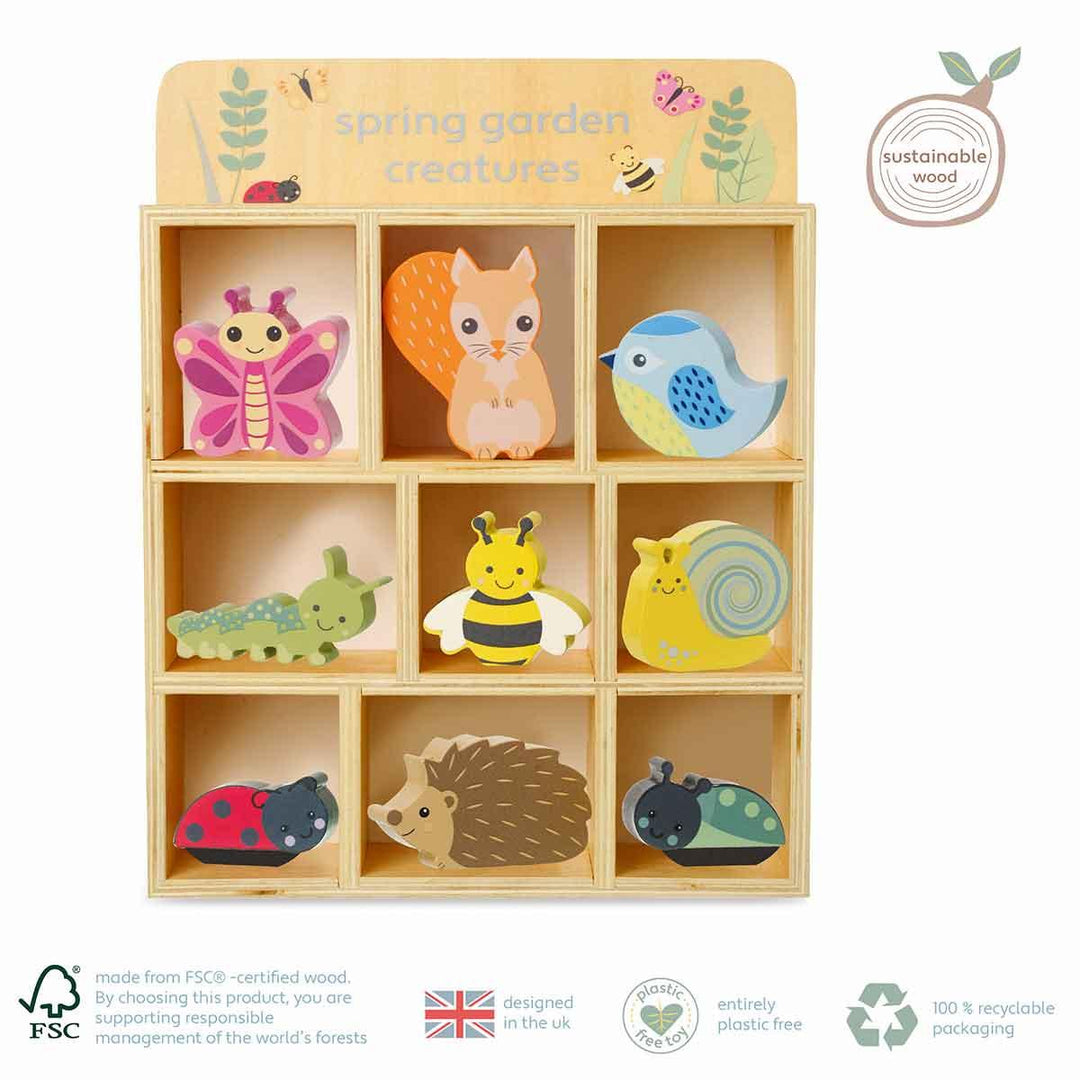 Orange Tree Toys Wooden Spring Garden Creatures and Shelf Details Picture