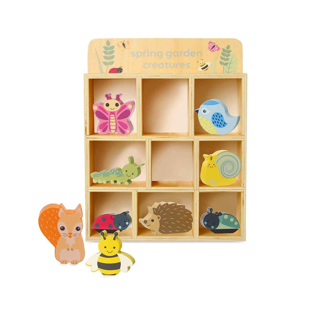 Orange Tree Toys Wooden Spring Garden Creatures and Shelf Open Picture