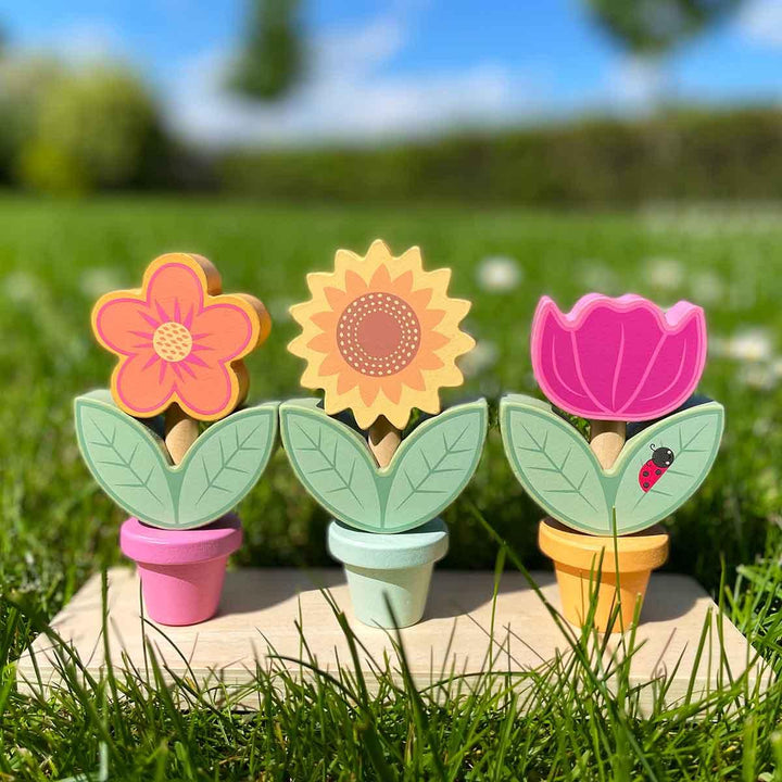 Orange Tree Toys Wooden Stacking Flower Pots Outside Picture