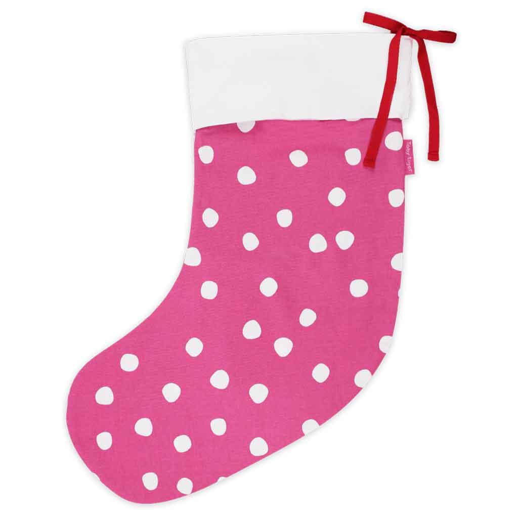 Toby Tiger GOTS Organic Cotton Pink Snow Dot Christmas Stocking Main Picture